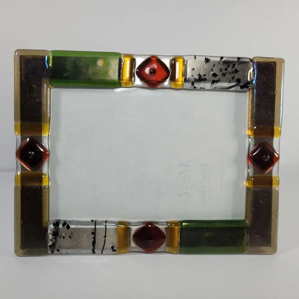 Me2U Fused Glass Photo Picture Frame 5x7 Multicolor Geometric Art Tabletop
